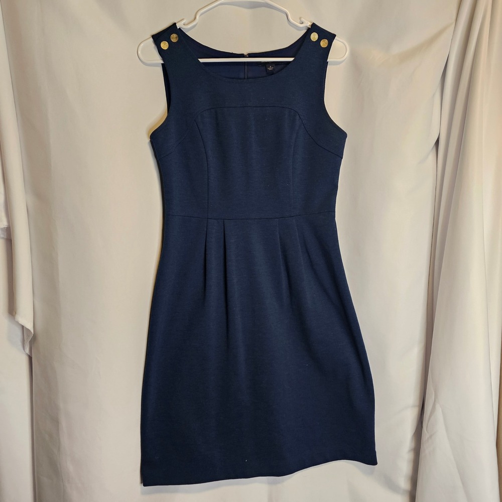 Banana Republic Womens Navy Blue Sheath Dress Gold Shoulder Button Size 4